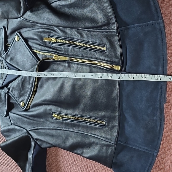 Via Spiga Mixed Media Leather Moto Jacket - Picture 14 of 17